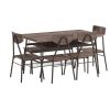 Modern 6-Piece Dining Set with Brown Wood Top Table 4 Chairs and Storage Bench