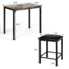 Modern 3-Piece Dining Set Brown Faux Marble Table-Top and 2 Black Chairs Stools