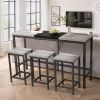 Modern Design Kitchen Dining Table, Pub Table, Long Dining Table Set with 3 Stools, Convenient Hanging Stool Design, Grey+Black