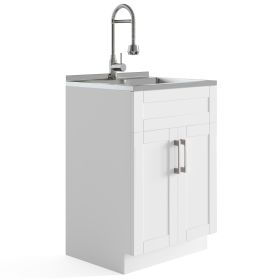 Hennessy - Deluxe 24" Laundry Cabinet with Faucet and Stainless Steel Sink - Pure White