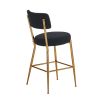 Set of 2 modern teddy fabric upholstered bar stools - Metal base high stool - Suitable for kitchen, dining and living room - Black - Stylish and comfo