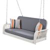 GO PE Wicker Porch Swing, 2-Seater Hanging Bench With Chains, Patio Furniture Swing For Backyard Garden Poolside, White And Gray