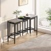 Modern Design Kitchen Dining Table, Pub Table, Long Dining Table Set with 3 Stools, Convenient Hanging Stool Design, Grey+Black