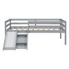 Twin Low Loft Bed with Slide, Ladder, Safety Guardrails, No Box Spring Needed,Grey