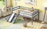 Twin Low Loft Bed with Slide, Ladder, Safety Guardrails, No Box Spring Needed,Grey