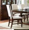 Dark Oak Finish Wooden Dining Chairs Set of 2 Cream Upholstered Back Seat Nailhead Trim Modern Dining Furniture