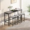 Modern Design Kitchen Dining Table, Pub Table, Long Dining Table Set with 3 Stools, Convenient Hanging Stool Design, Grey+Black