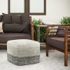 Macie - Square Woven Outdoor / Indoor Pouf - Grey / White