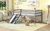 Twin Low Loft Bed with Slide, Ladder, Safety Guardrails, No Box Spring Needed,Grey