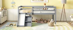 Twin Low Loft Bed with Slide, Ladder, Safety Guardrails, No Box Spring Needed,Grey