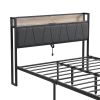 Queen Size Metal Platform Bed Frame with upholstery storage function Headboard and USB LINER and Footboard , No Box Spring Needed, Large Under Bed Sto