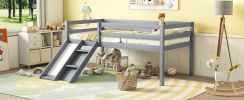 Twin Low Loft Bed with Slide, Ladder, Safety Guardrails, No Box Spring Needed,Grey