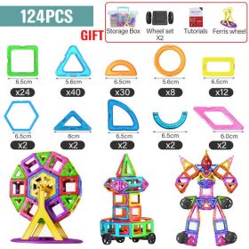 21-180pcs Big Size Magnetic Designer Magnet Building Blocks Construction Set Magnetic Bircks DIY Toys For Children Gifts (type: 124pcs)