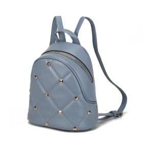 Hayden Quilted Vegan Leather with Studs Women Backpack (Color: Blue, Material: Vegan Leather)