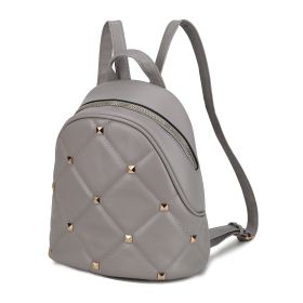 Hayden Quilted Vegan Leather with Studs Women Backpack (Color: Grey, Material: Vegan Leather)