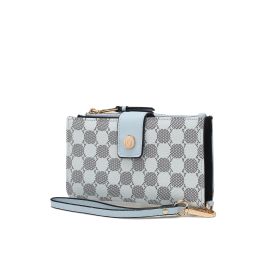 Solene Circular Print Vegan Leather Women Wristlet Wallet (Color: Light Blue, Material: Circular Print)