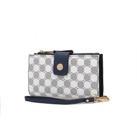 Solene Circular Print Vegan Leather Women Wristlet Wallet (Color: Navy, Material: Circular Print)