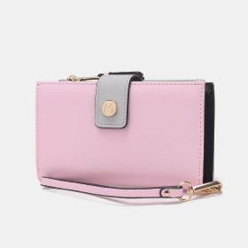 Solene Vegan Leather Women Wristlet Wallet (Color: Pink-Grey, Material: Vegan Leather)