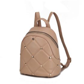 Hayden Quilted Vegan Leather with Studs Women Backpack (Color: Khaki, Material: Vegan Leather)