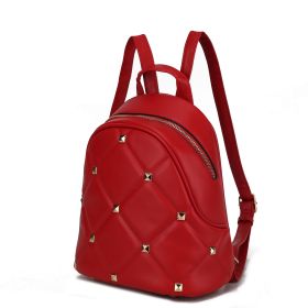 Hayden Quilted Vegan Leather with Studs Women Backpack (Color: Red, Material: Vegan Leather)