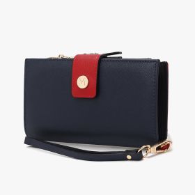 Solene Vegan Leather Women Wristlet Wallet (Color: Navy-Wine, Material: Vegan Leather)