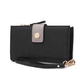 Solene Vegan Leather Women Wristlet Wallet (Color: Black-Silver, Material: Vegan Leather)