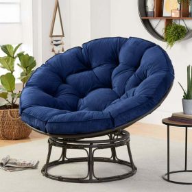 46'' Large Size Papasan Chair with Cushion and Frame Overstuffed Thickened Papasan Lounge Chair with Cushion and Frame, Lazy Chair, Circle Chair, Roun (Color: Blue)