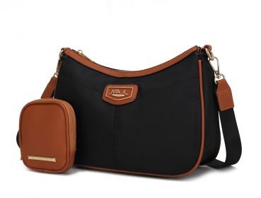 Freya Women Crossbody Bag and Pouch (Color: Black-Cognac, Material: Vegan Leather)