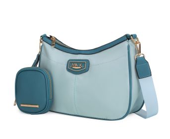 Freya Women Crossbody Bag and Pouch (Color: Light Blue-Turquoise, Material: Vegan Leather)