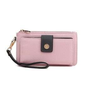 Olympe Vegan Leather Women Wristlet Wallet (Color: Pink-Charcoal, Material: Vegan Leather)