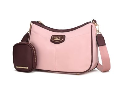 Freya Women Crossbody Bag and Pouch (Color: Blush-Burgundy, Material: Vegan Leather)