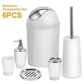 Bathroom Accessories Set 6 Pcs Bathroom Set Ensemble Complete Soap Dispenser Toothbrush Holder (Color: White)